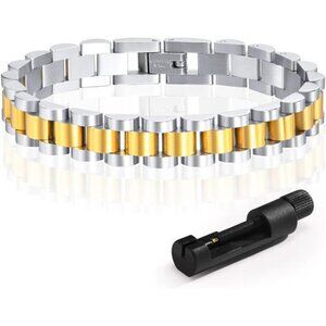 Stainless Steel 18K 2 Tone Gold Plated Chain Link Bracelet